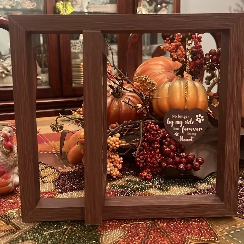 Brand New Pet Memorial Picture Frame Dog Cat Loss Rotating Wooden Photo Holder